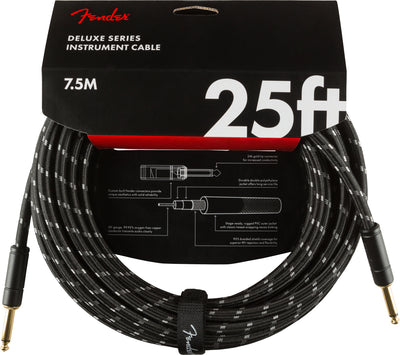 Fender 25-Foot Deluxe Instrument Cable, Straight-Straight, Black Tweed - 2 Pack