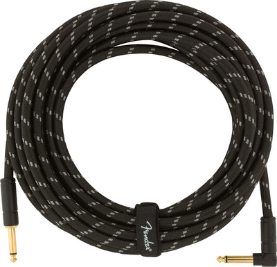 Fender 25-Foot Deluxe Instrument Cable, Straight-Angle, Black Tweed - 1 Pack