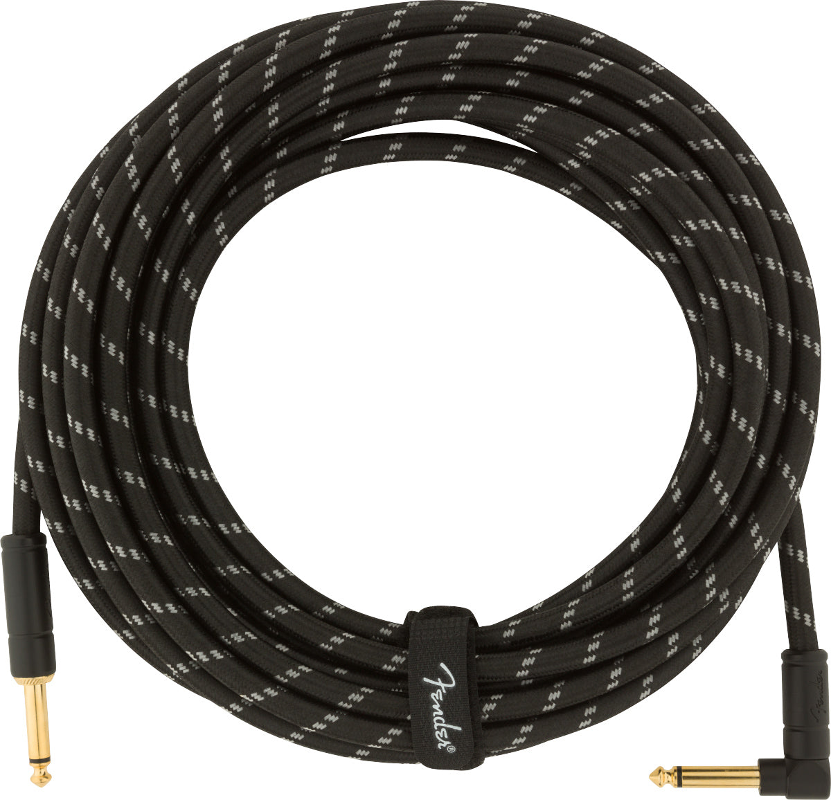 Fender 25-Foot Deluxe Instrument Cable, Straight-Angled, Black Tweed - 2 Pack