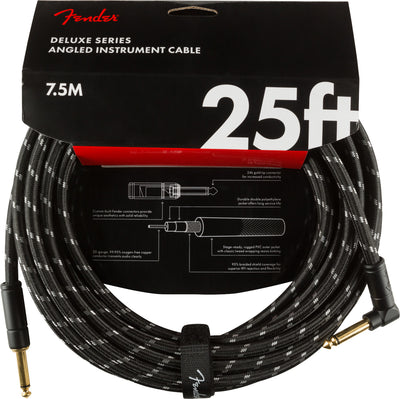Fender 25-Foot Deluxe Instrument Cable, Straight-Angled, Black Tweed - 2 Pack