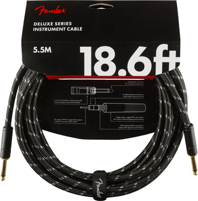 Fender 18.6-Foot Deluxe Instrument Cable, Straight-Straight, Black Tweed - 2 Pack