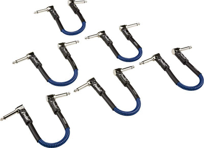 Fender 6-Inch Professional Patch Cable, Angled, Blue Tweed - 6 Pack