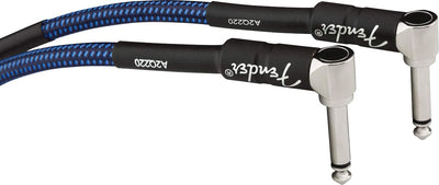 Fender 6-Inch Professional Patch Cable, Angled, Blue Tweed - 6 Pack