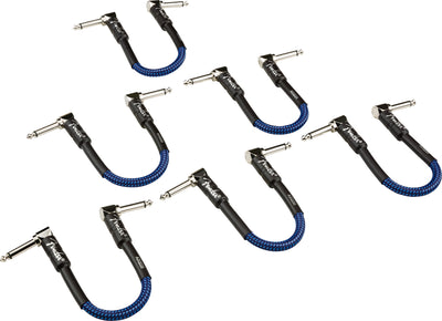 Fender 6-Inch Professional Patch Cable, Angled, Blue Tweed - 12 Pack
