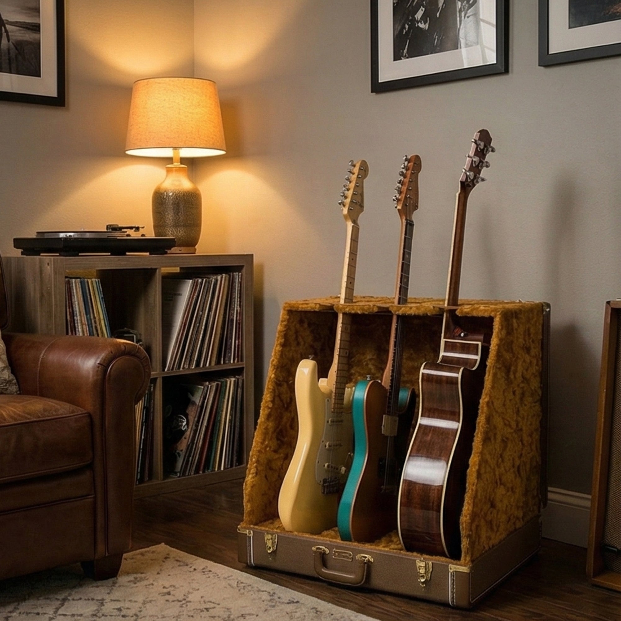 Fender Classic 3-Guitar Case Stand - Brown w/ Picks