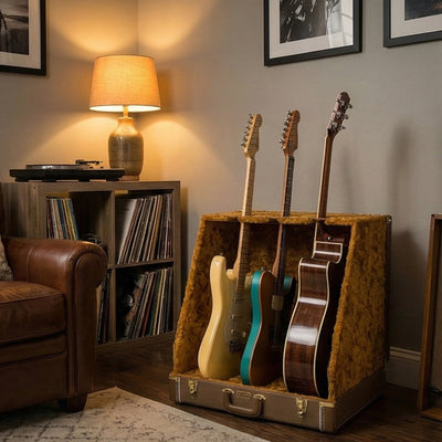 Fender Classic 3-Guitar Case Stand - Brown w/ Picks