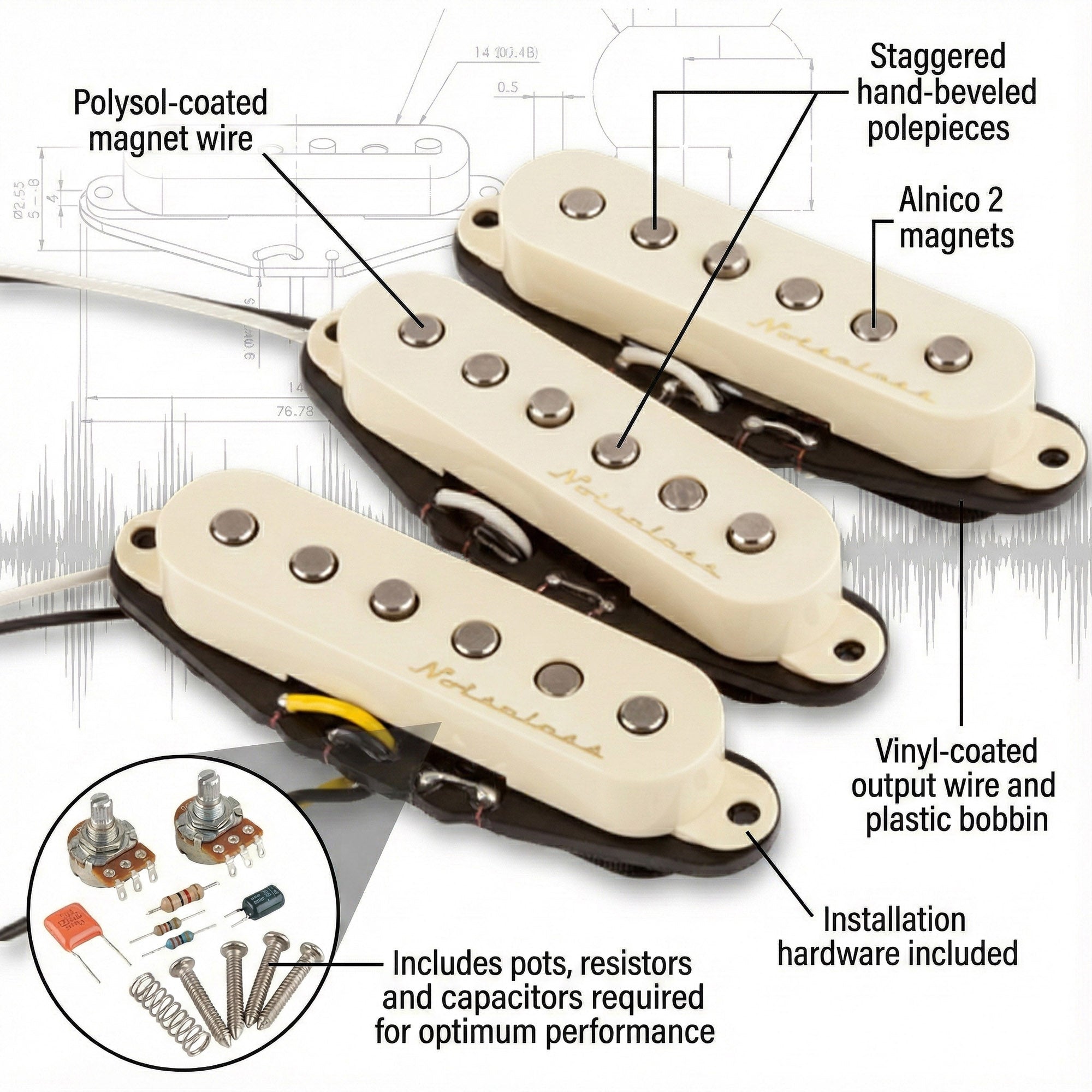 Fender Vintage Noiseless Stratocaster Pickups w/ Instrument Cable
