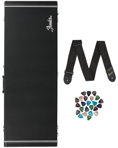 Fender Classic Series Wood Case for Jazzmaster/Jaguar - Black w/ Guitar Strap