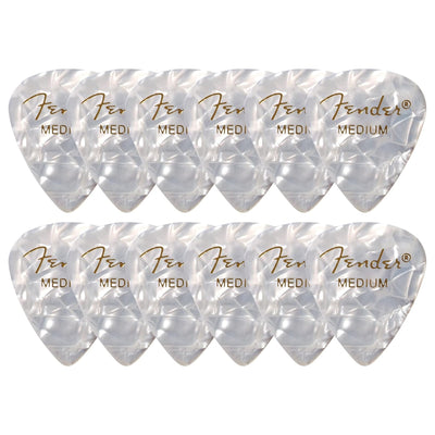 Fender Premium Celluloid 351 Shape Picks, Medium, White Moto - 12 Pack