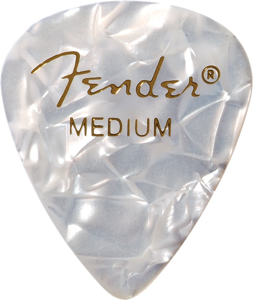 Fender Premium Celluloid 351 Shape Picks, Medium, White Moto - 12 Pack