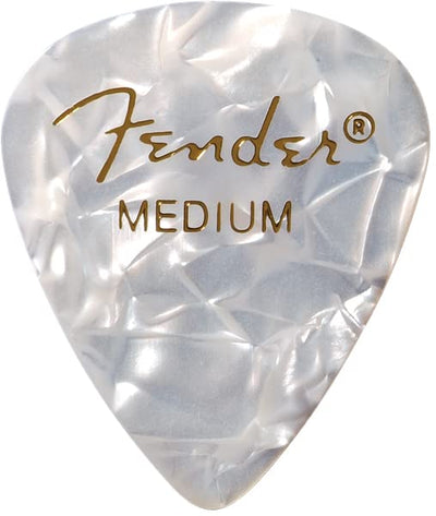 Fender Premium Celluloid 351 Shape Picks, Medium, White Moto - 36 Pack