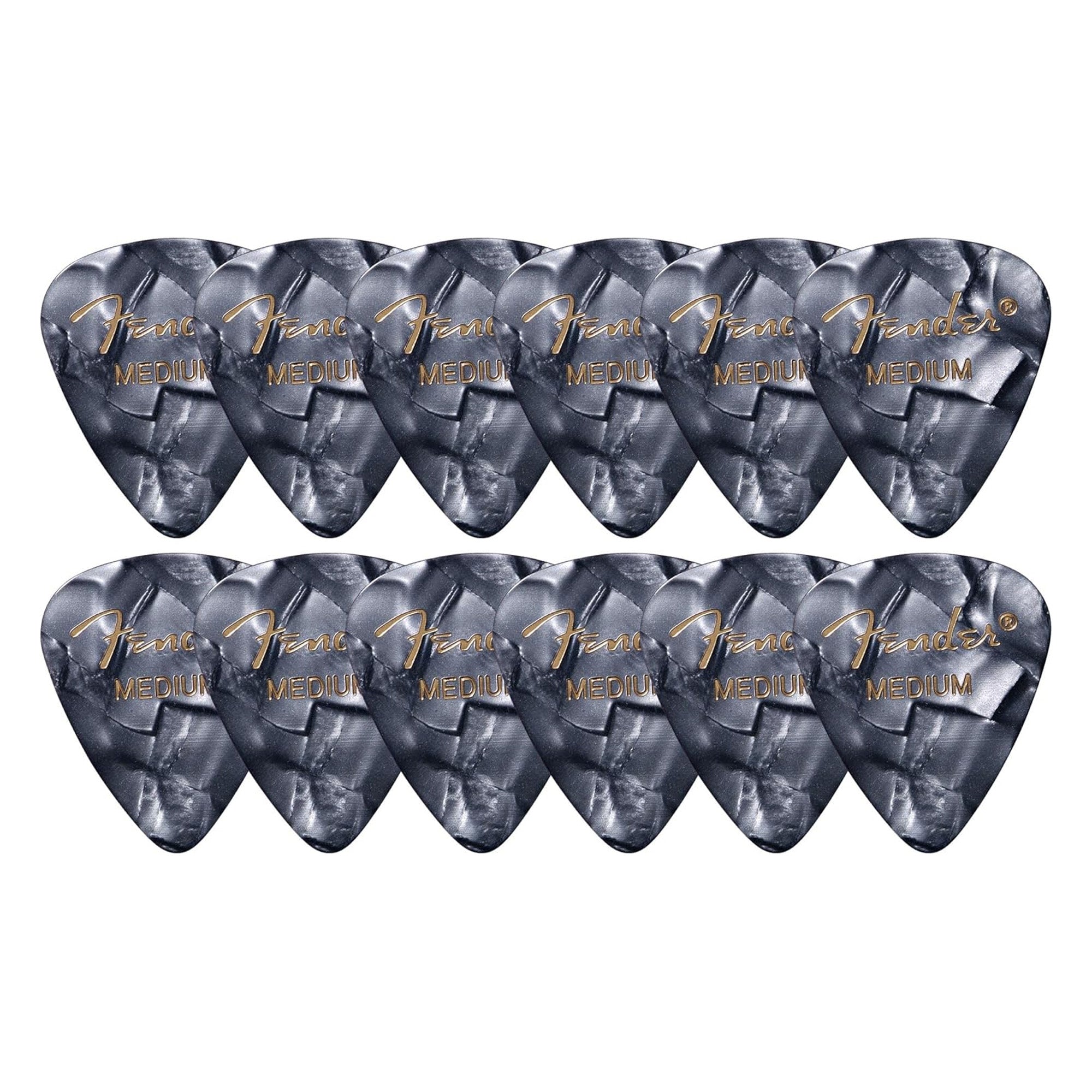 Fender Premium Celluloid 351 Shape Picks, Medium, Black Moto - 12 Pack