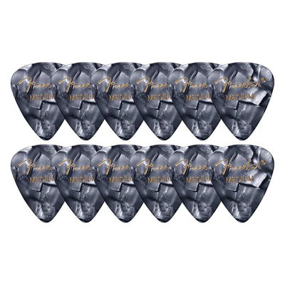 Fender Premium Celluloid 351 Shape Picks, Medium, Black Moto - 12 Pack