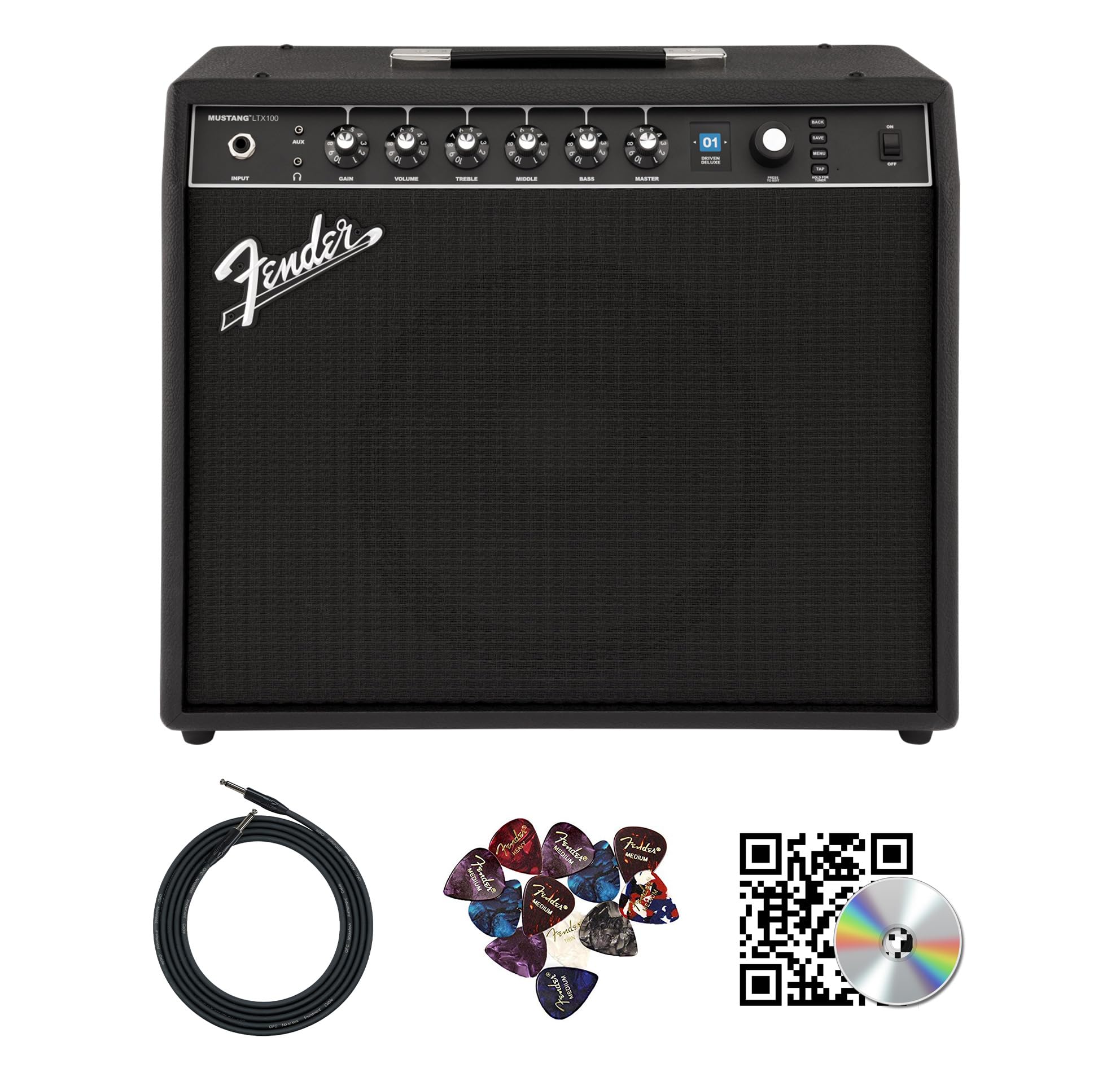 Fender Mustang LTX100 Guitar Combo Amplifier - Black w/ Instrument Cable