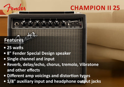 Fender Champion II 25-Watt Guitar Combo Amplifier w/ Instrument Cable