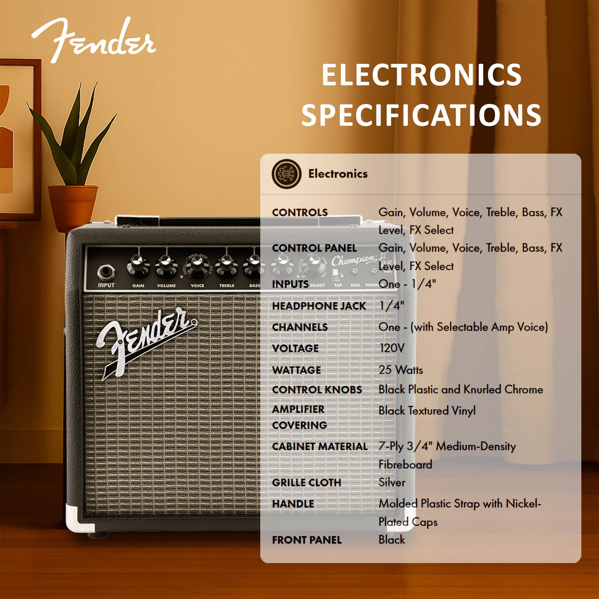 Fender Champion II 25-Watt Guitar Combo Amplifier w/ Instrument Cable