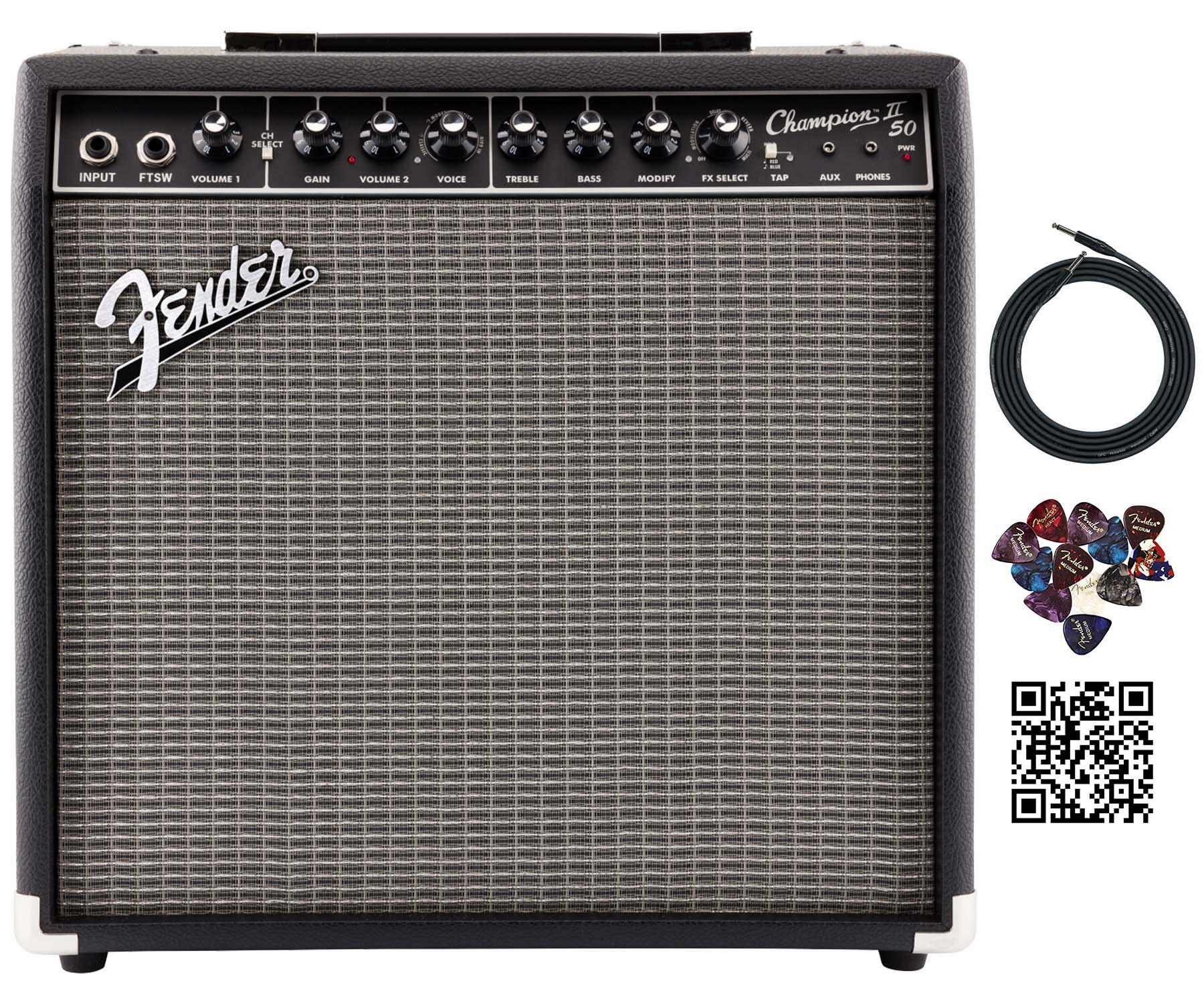 Fender Champion II 50-Watt Guitar Combo Amplifier w/ Instrument Cable