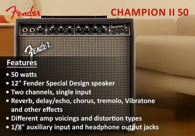 Fender Champion II 50-Watt Guitar Combo Amplifier w/ Instrument Cable