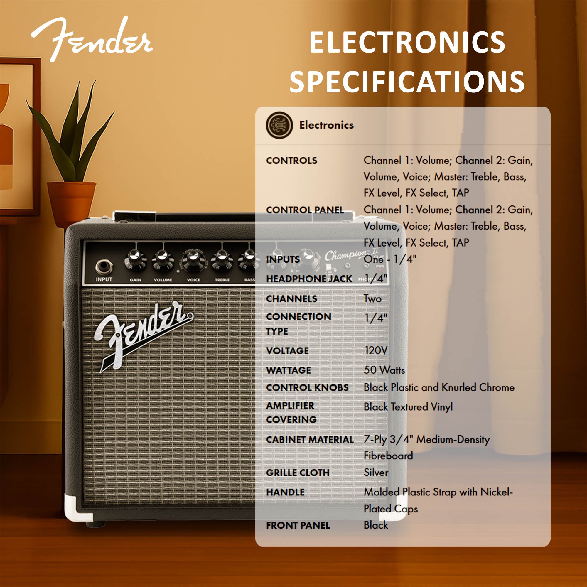 Fender Champion II 50-Watt Guitar Combo Amplifier w/ Instrument Cable