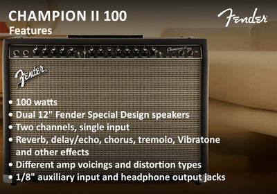 Fender Champion II 100-Watt Guitar Combo Amplifier w/ Instrument Cable