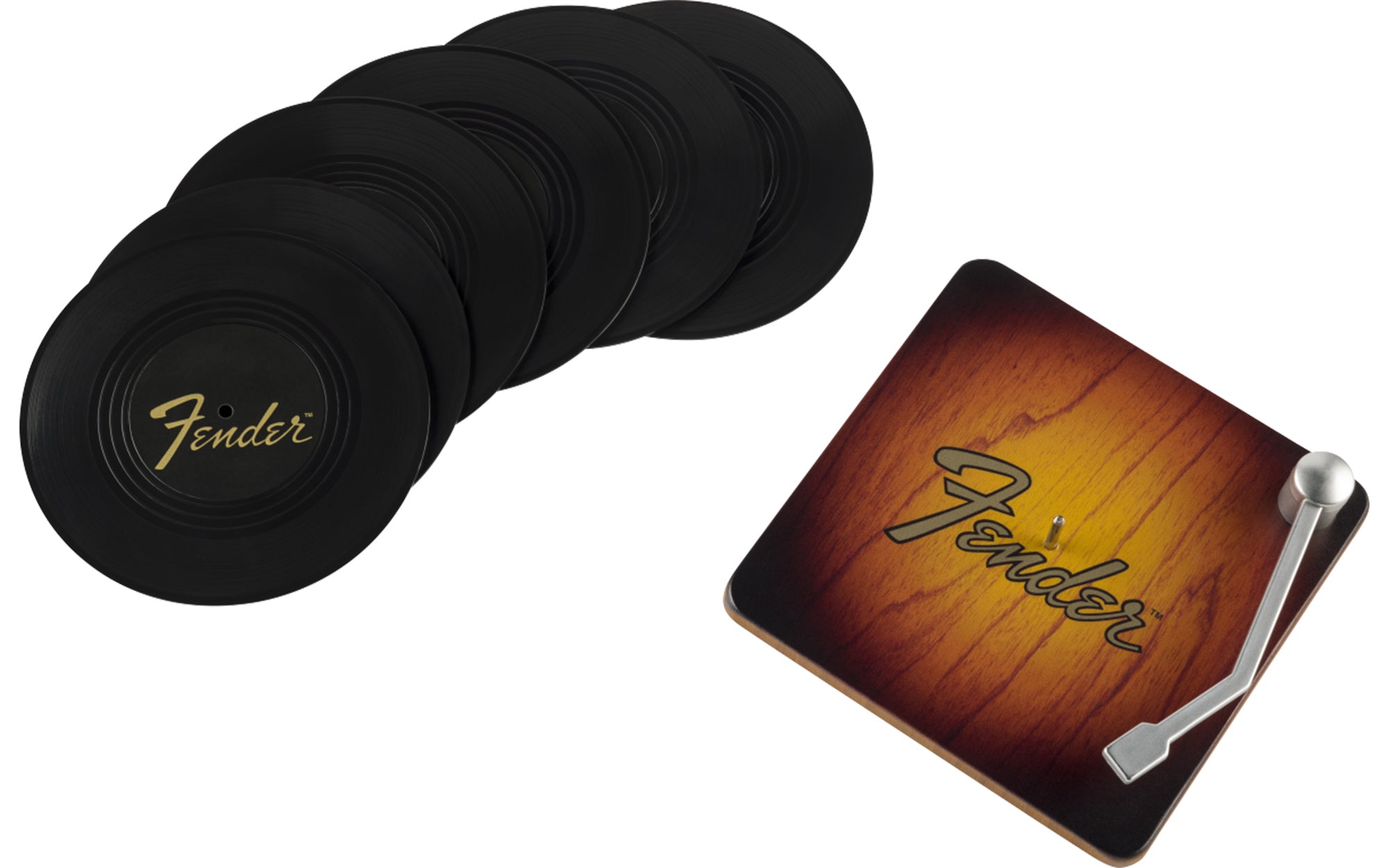 Fender Turntable Coaster Set with 6 Album-Shaped Coasters - Sunburst