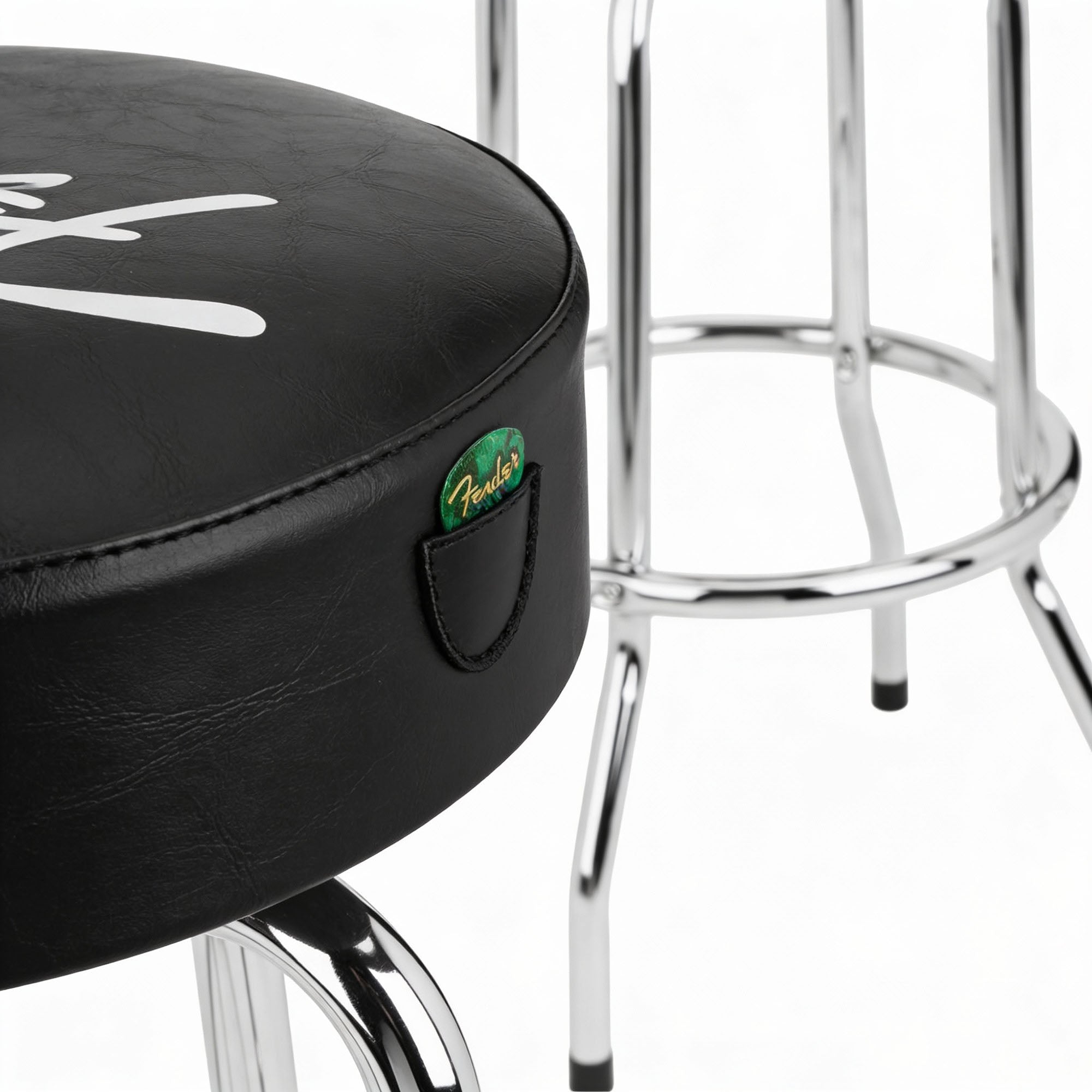 Fender 30-Inch Spaghetti Logo Pick Pouch Barstool - Black and Chrome w/ Picks