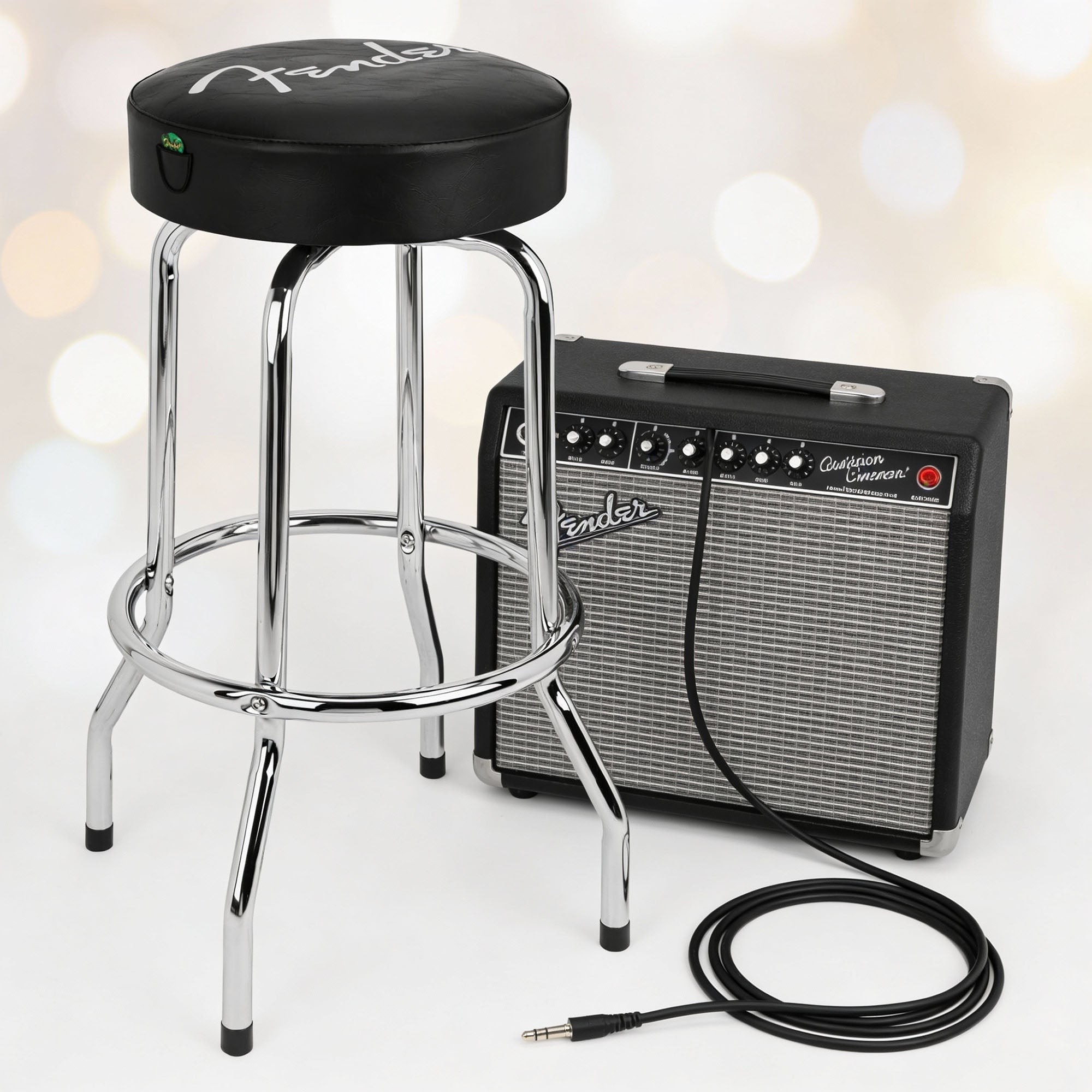 Fender 30-Inch Spaghetti Logo Pick Pouch Barstool - Black and Chrome w/ Picks