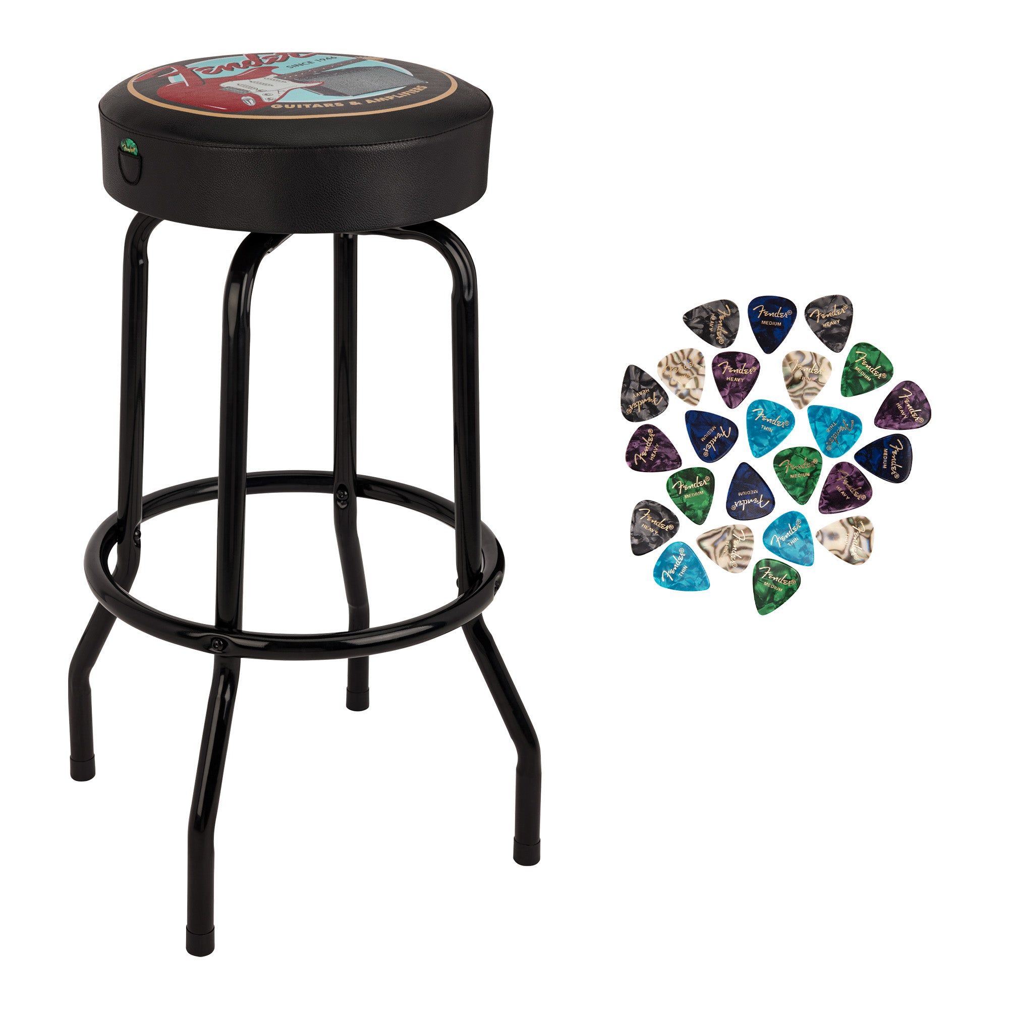 Fender 30-Inch Guitars and Amps Pick Pouch Barstool w/ Picks