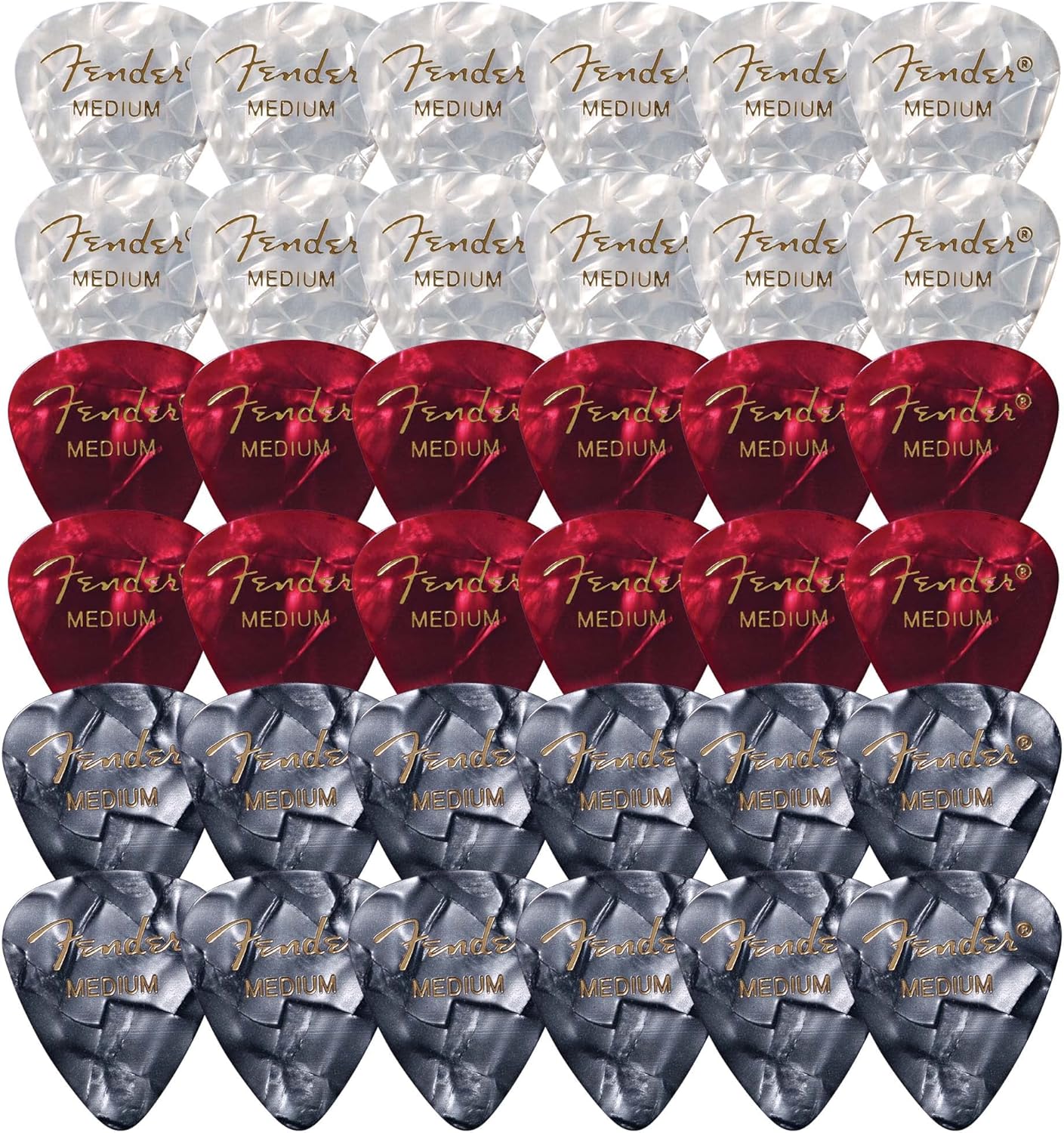 Fender Premium Celluloid 351 Shape Picks, Medium, Red-White-Black Moto - 36 Pack
