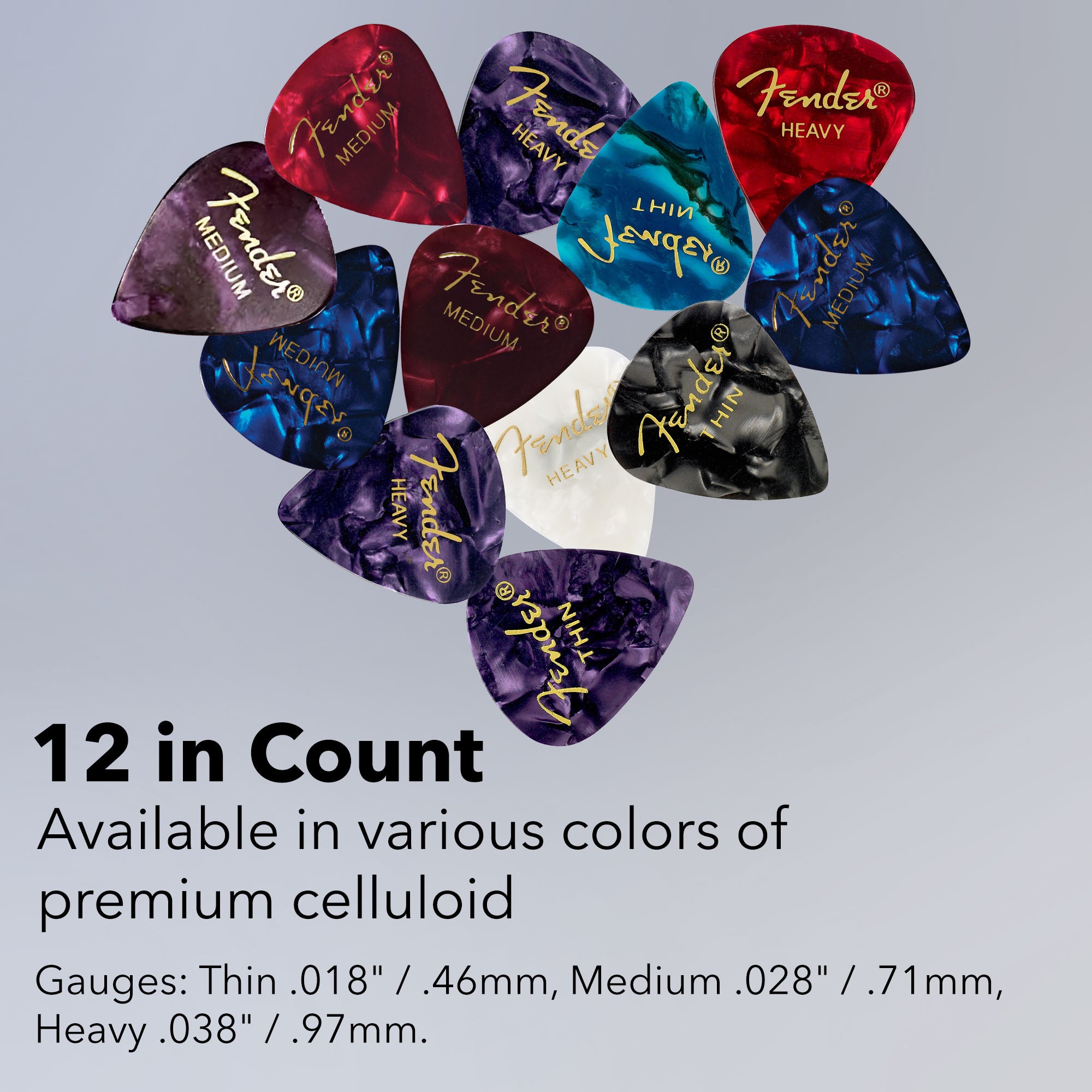 Fender Premium Guitar Pick Sampler, 12 Assorted - Tortoise Shell with Thin, Medium, and Heavy Gauges
