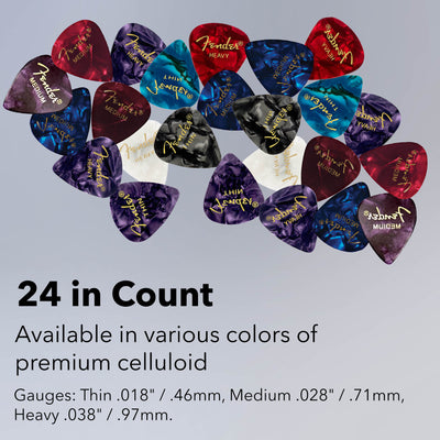 Fender Premium Guitar Pick Sampler, 24 Assorted - Tortoise Shell with Thin, Medium, and Heavy Gauges
