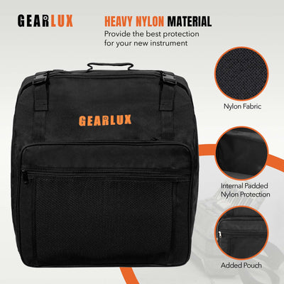 Gearlux Accordion Backpack Gig Bag with Shoulder Straps and A4-Size Pouch - Black