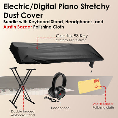 Gearlux Stretchy Keyboard Dust Cover for 88-Key Digital Pianos (60 x 22 x 8 Inches) w/ Keyboard Stand
