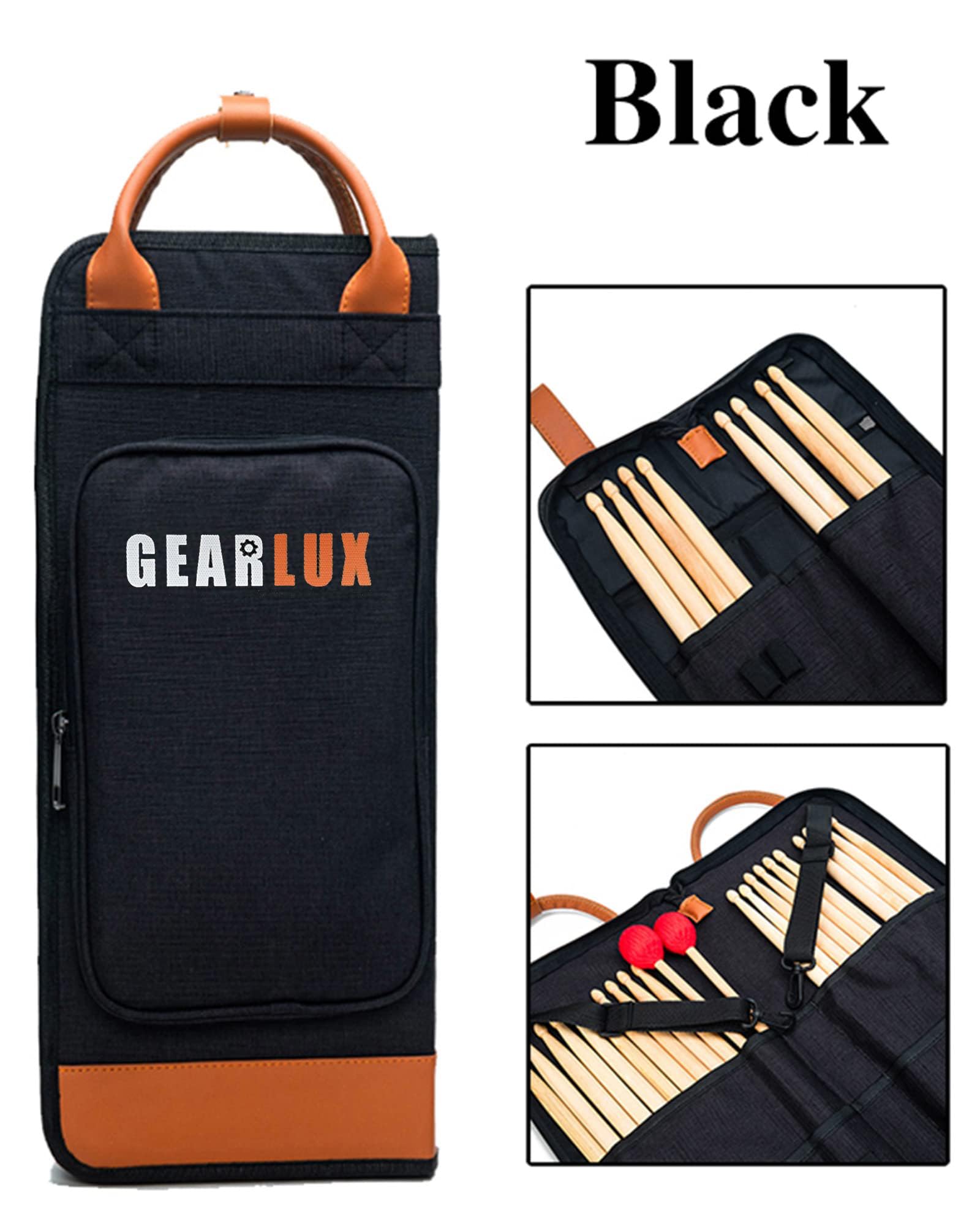 Gearlux 12-Pair Drumstick Bag with 5mm Padding and 1mm Plastic Plate