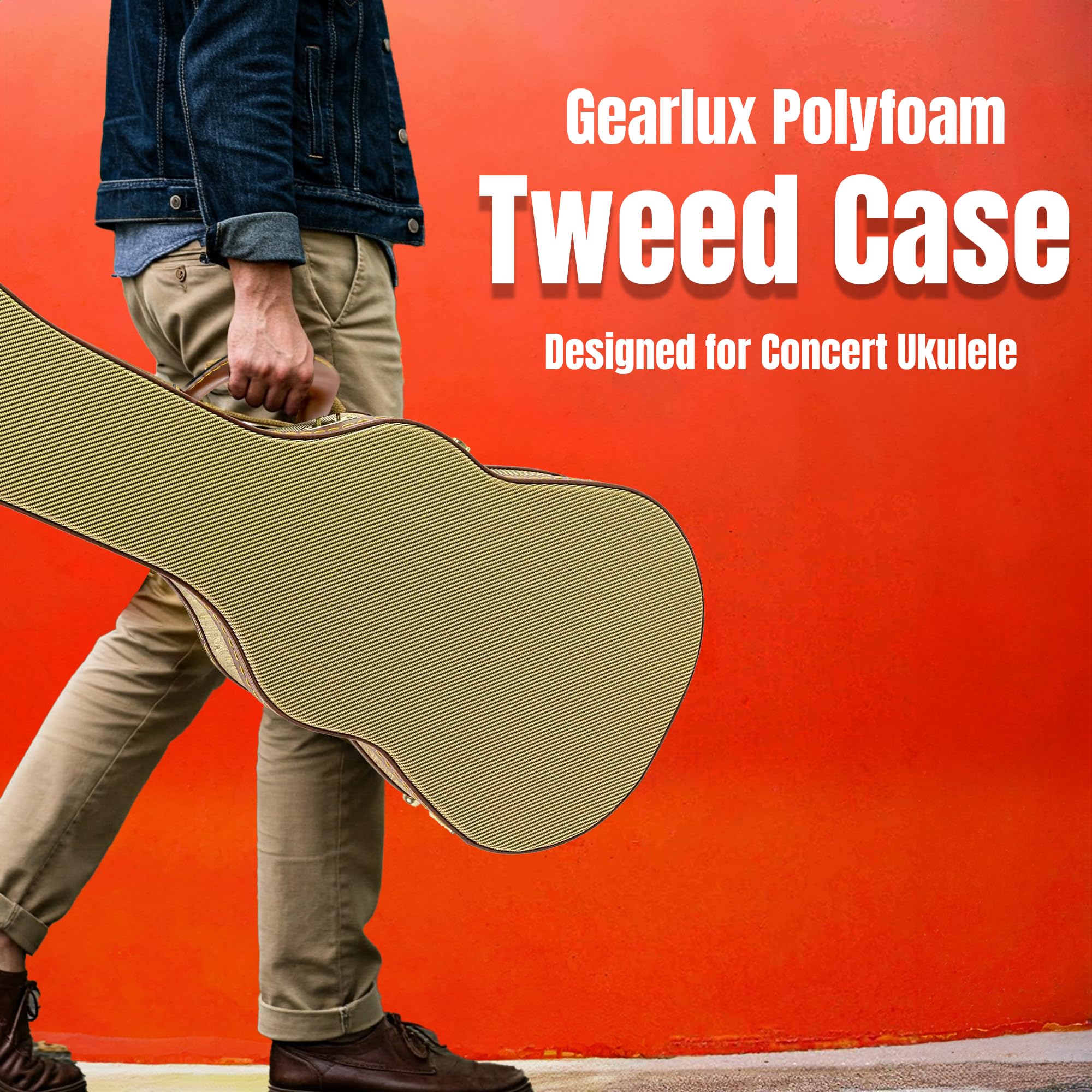 Gearlux Concert Ukulele Hard Case - Gold Tweed (24.25-Inch Length)
