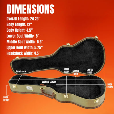 Gearlux Concert Ukulele Hard Case - Gold Tweed (24.25-Inch Length)
