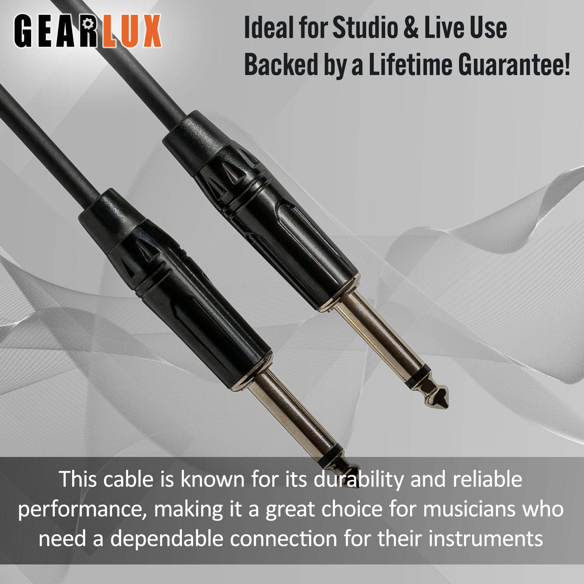 Gearlux 6-Foot Instrument Cable, 1/4 Inch, Straight-Straight, Black - 1 Pack