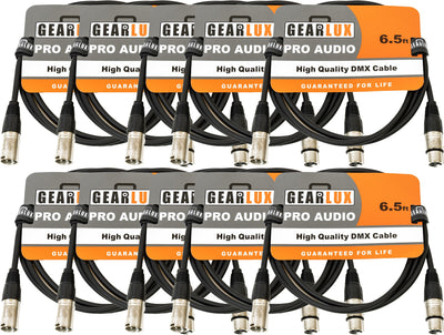 Gearlux 6.5-Foot 3-Pin Male-to-Female DMX Cable - 10 Pack