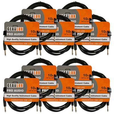 Gearlux 10-Foot Instrument Cable, Straight-Straight, Black - 10 Pack