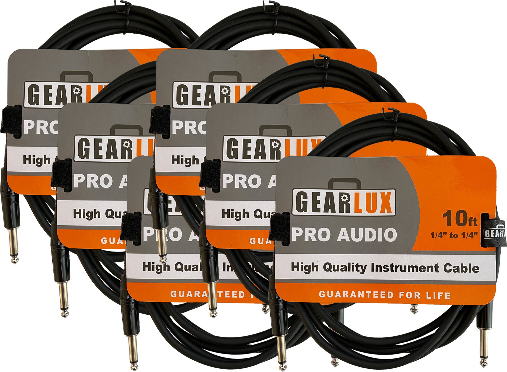 Gearlux 10-Foot Instrument Cable, Straight-Straight, Black - 6 Pack