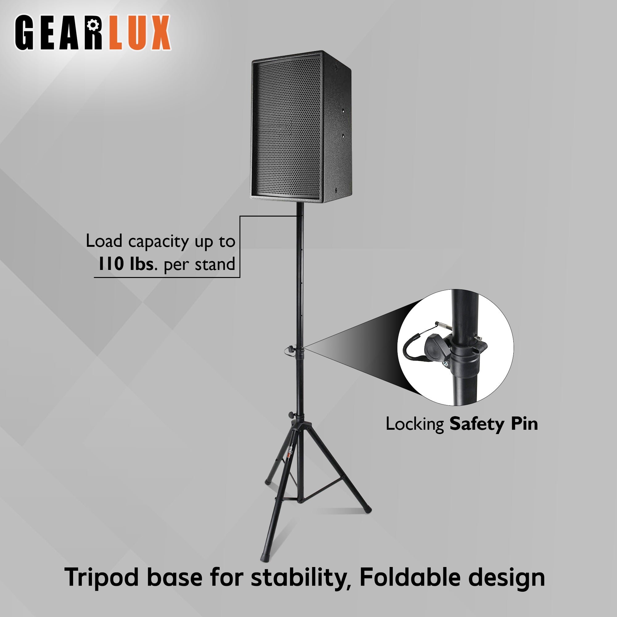 Gearlux Tripod Speaker Stands with Carrying Case and Speaker Cables