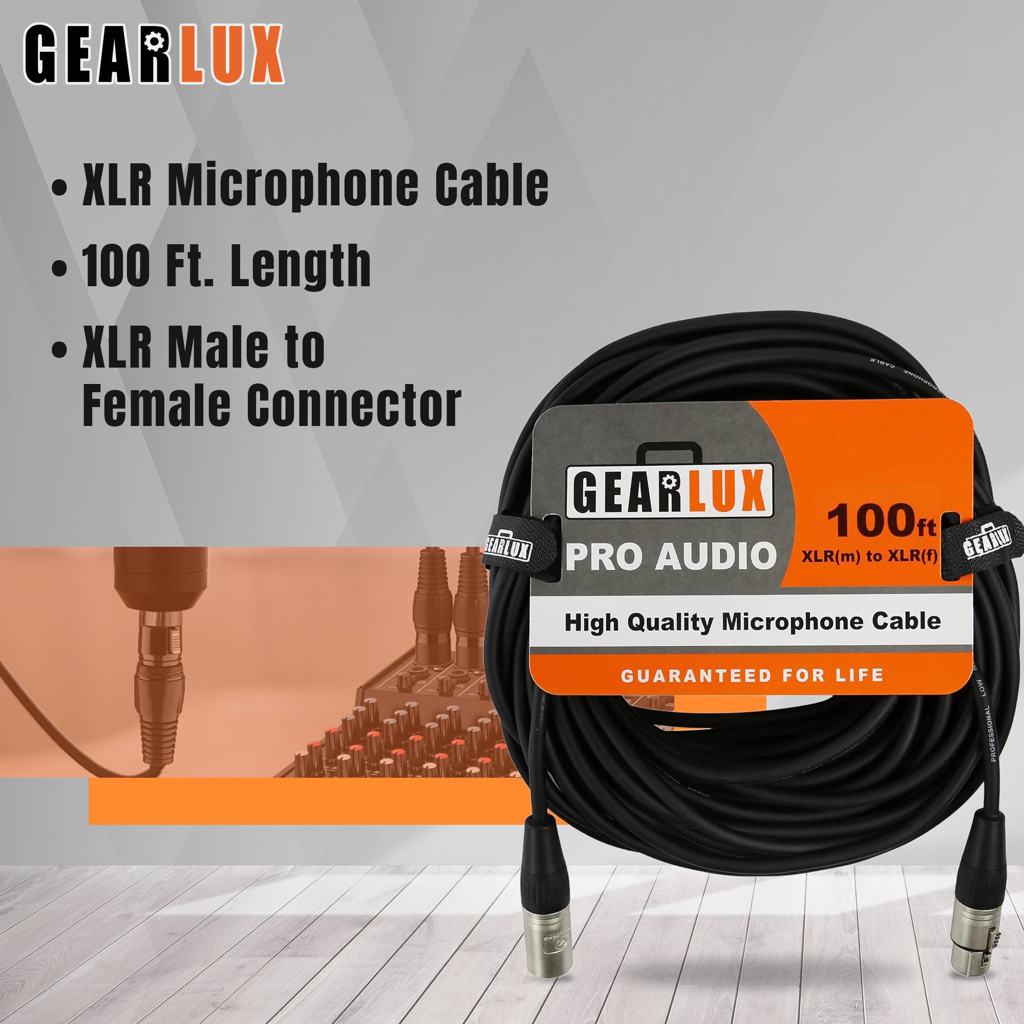 Gearlux 100-Foot XLR Microphone Cable, Fully Balanced, Male to Female, Black - 10 Pack