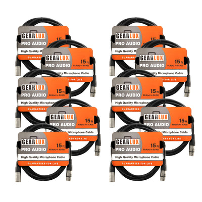 Gearlux 15-Foot XLR Microphone Cable - 10 Pack
