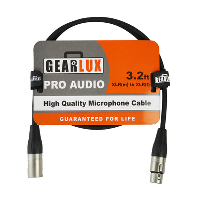 Gearlux 3.2-Foot XLR Microphone Cable, Fully Balanced, Male to Female, Black