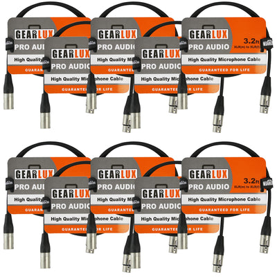 Gearlux 3.2-Foot XLR Microphone Cable, Fully Balanced, Male to Female, Black - 10 Pack