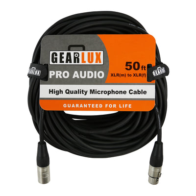 Gearlux 50-Foot XLR Microphone Cable, Fully Balanced, Male to Female, Black