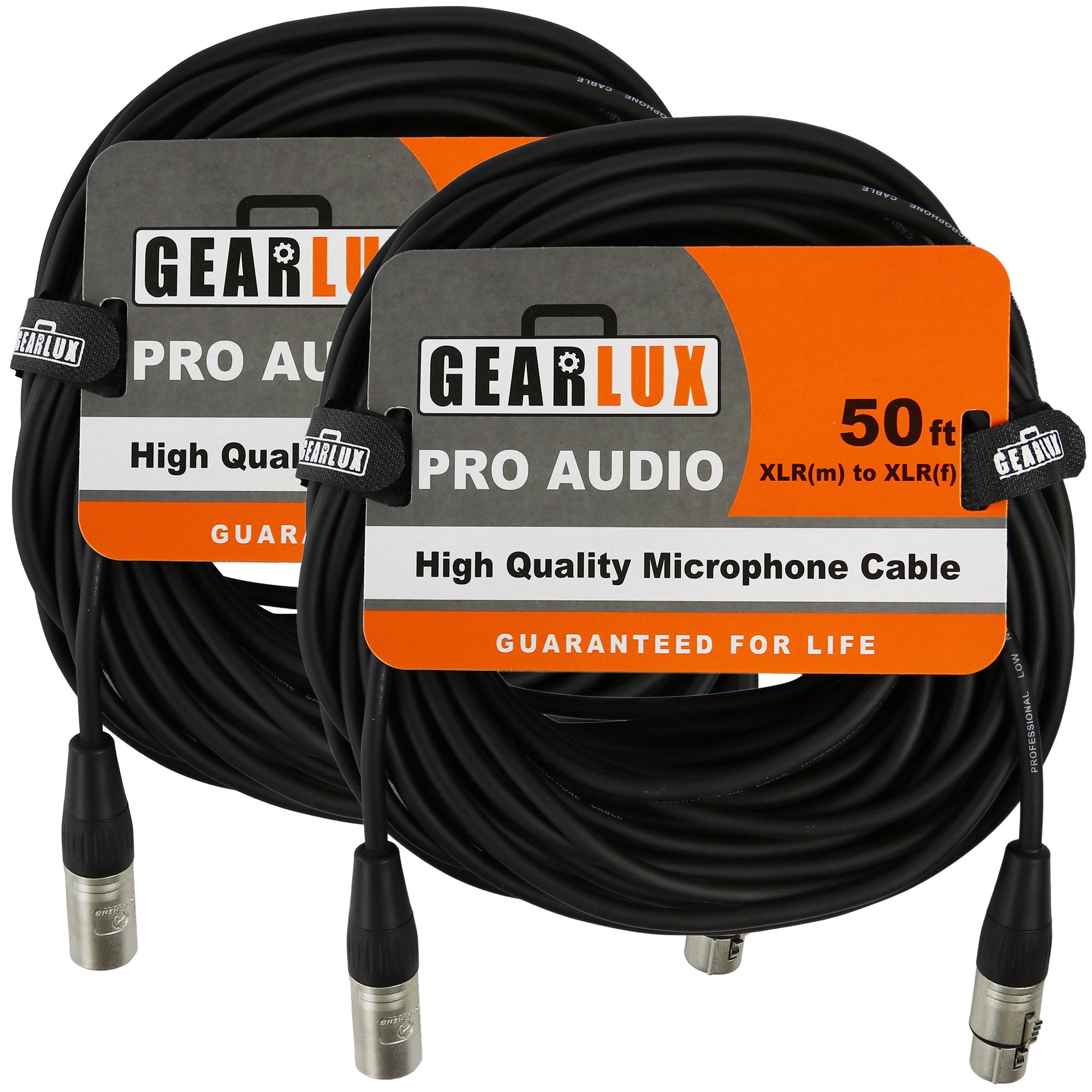 Gearlux 50-Foot XLR Microphone Cable, Fully Balanced, Male to Female, Black - 2 Pack