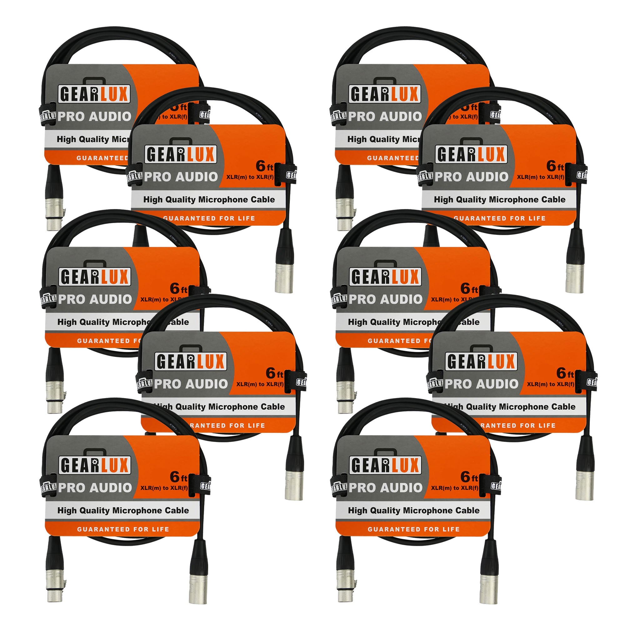Gearlux 6-Foot XLR Microphone Cable - 10 Pack