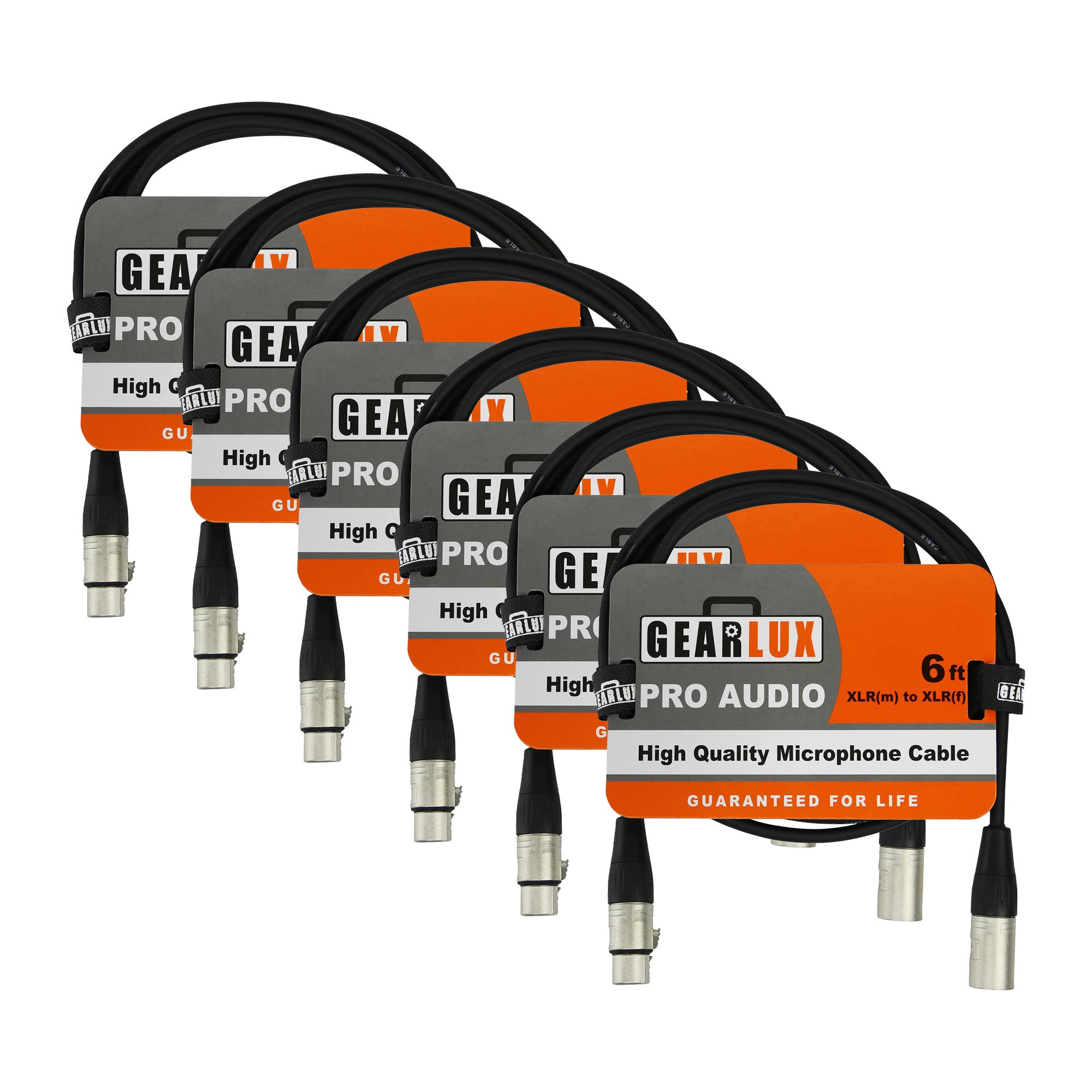 Gearlux 6-Foot XLR Microphone Cable - 6 Pack