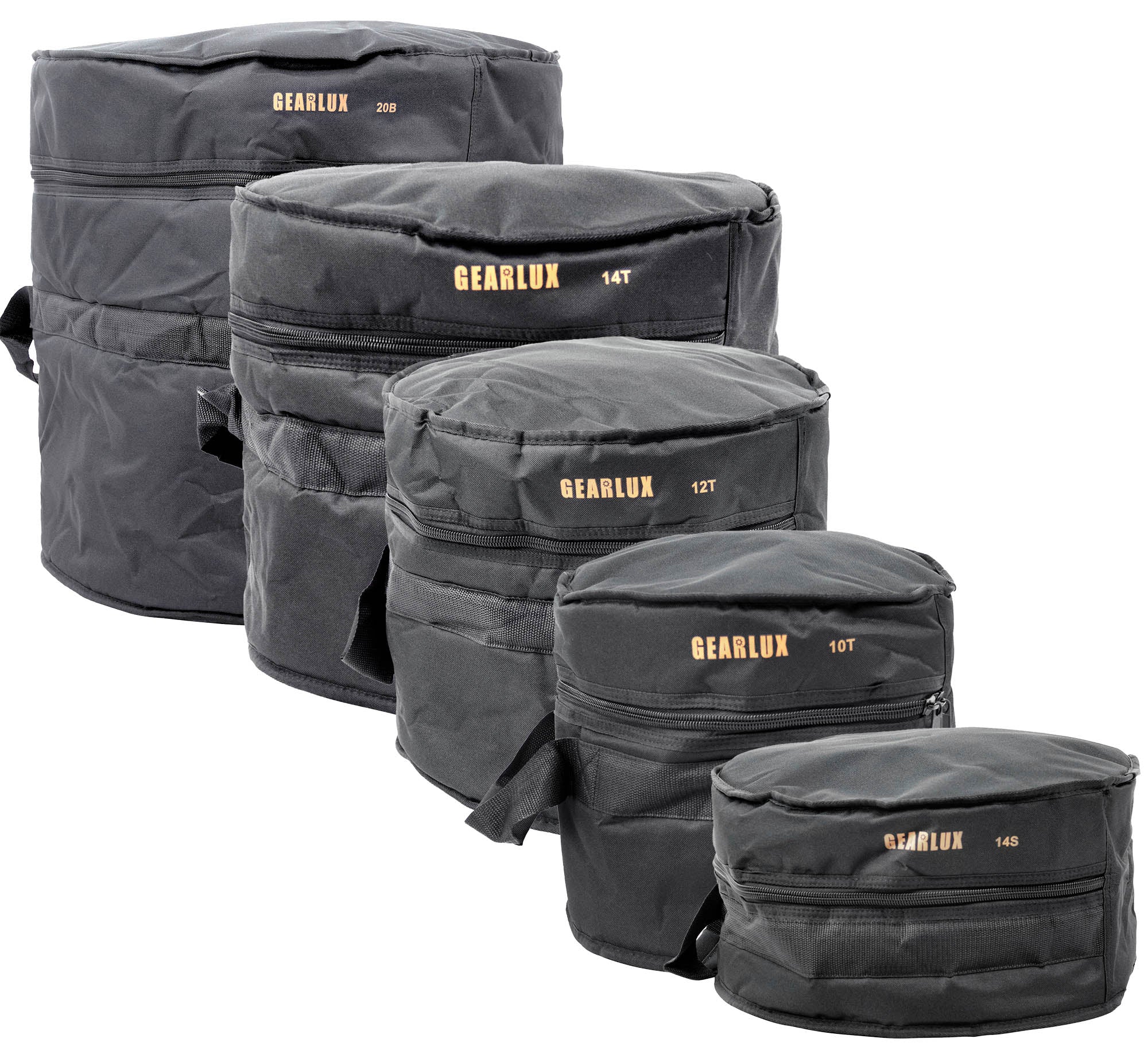 Gearlux 5-Piece Drum Bag Set for 10" Tom, 12" Tom, 14" Tom, 14" Snare, and 20" Bass